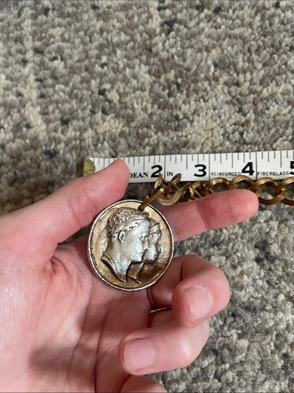 Vintage Antique Coin Pendant Chain Necklace belt in Brass Tone